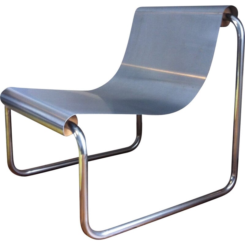 Vintage armchair in chrome steel, stainless and wood, Patrick GINGEMBRE - 1970s