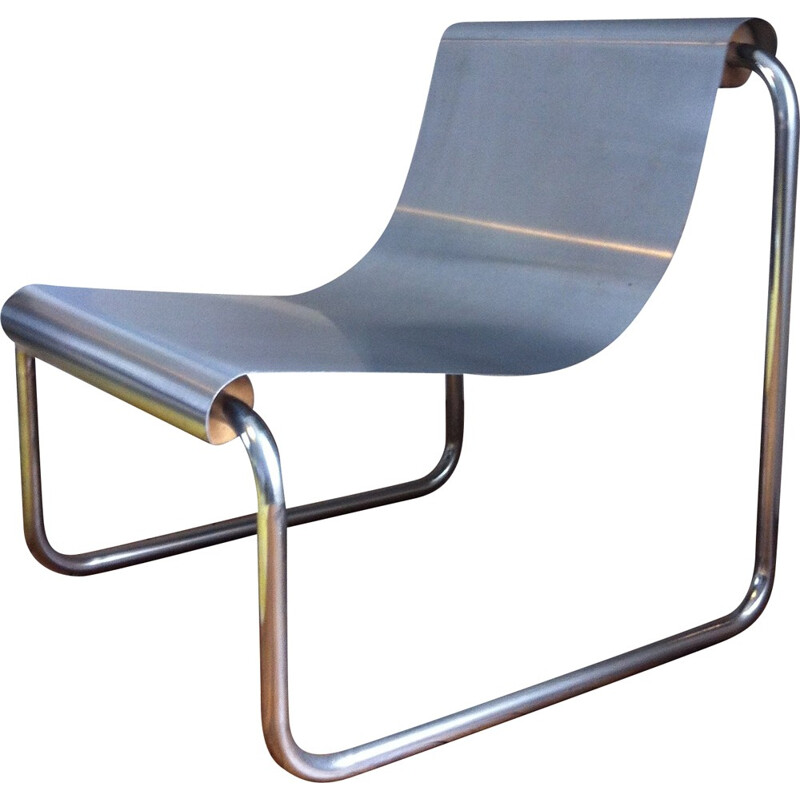 Vintage armchair in chrome steel, stainless and wood, Patrick GINGEMBRE - 1970s