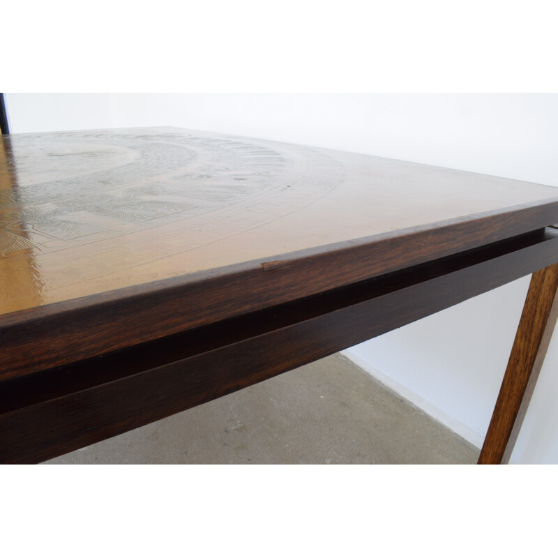 Table basse danoise vintage en cuivre et palissandre
