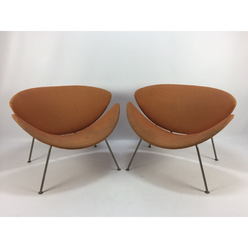 Set of 2 Orange Slice vintage lounge chairs by Pierre Paulin for Artifort