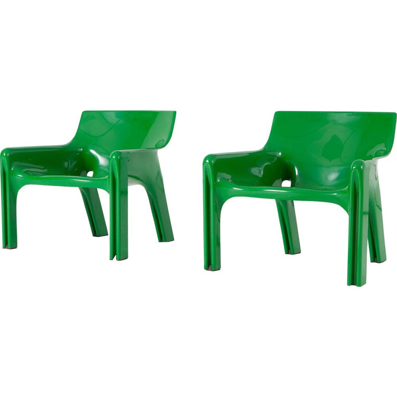 Vintage "Vicario" Green Lounge Chairs by Vico Magistretti - 1970s