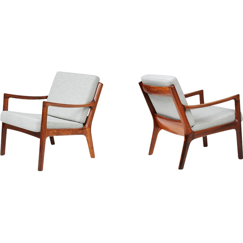 Set of 2 vintage white "Senator" lounge chairs by Ole Wansher - 1960s