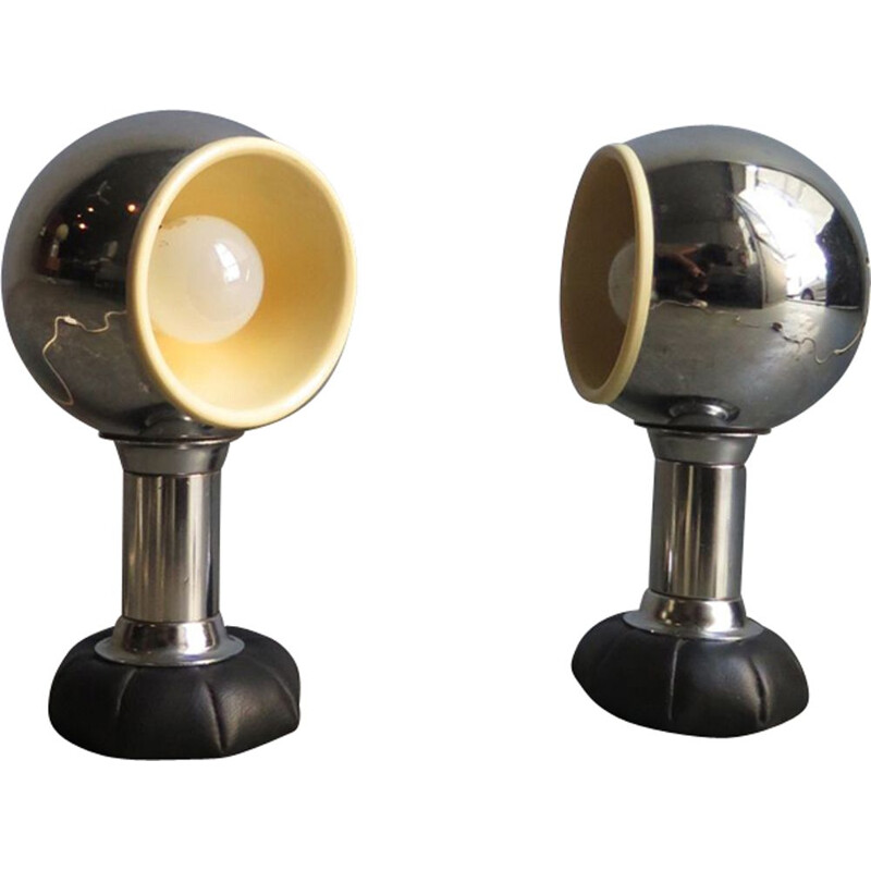 Vintage set of 2 table lamps with bean chrome base 