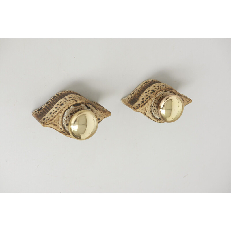 Set of 2 Eye Shaped Ceramic Wall Sconces - 1960s