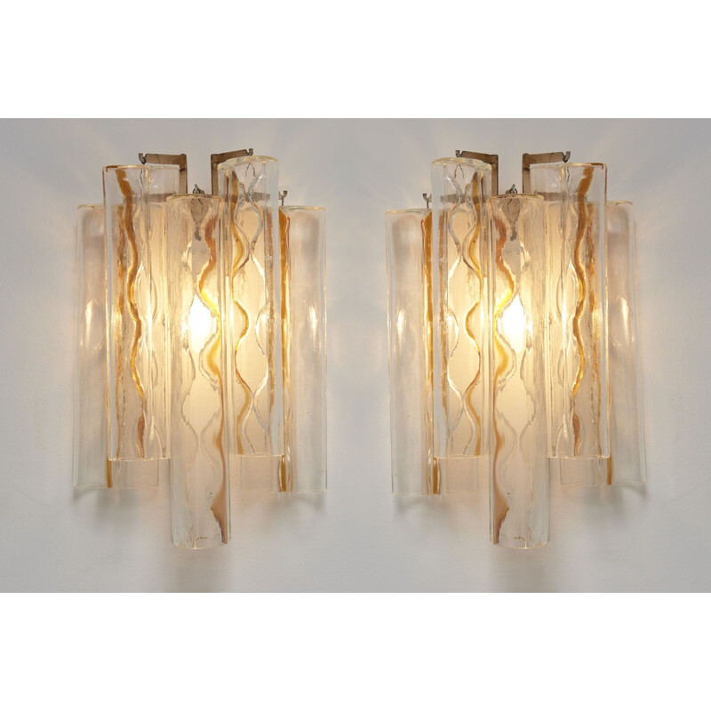 Set of 2 Bow Shaped Murano Glass Wall Sconces by Toni Zuccheri for Venini - 1960s