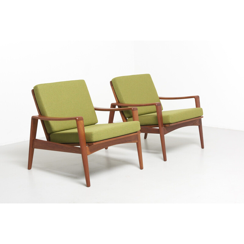 Suite de 2 fauteuils vintage verts en teck par Arne Wahl Iversen pour Komfort