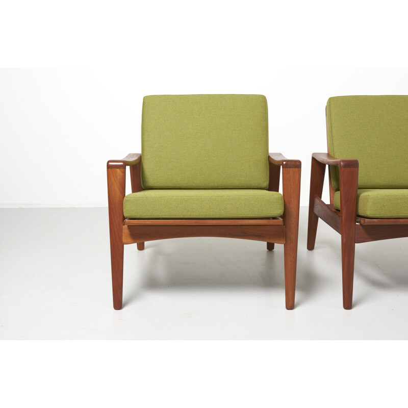Suite de 2 fauteuils vintage verts en teck par Arne Wahl Iversen pour Komfort