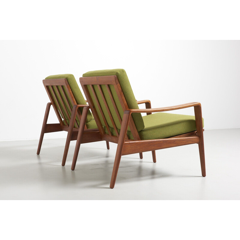 Set of 2 vintage green armchairs in teak by Arne Wahl Iversen for Komfort