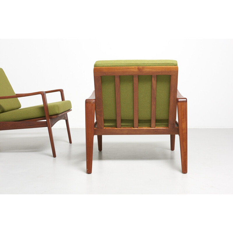 Set of 2 vintage green armchairs in teak by Arne Wahl Iversen for Komfort