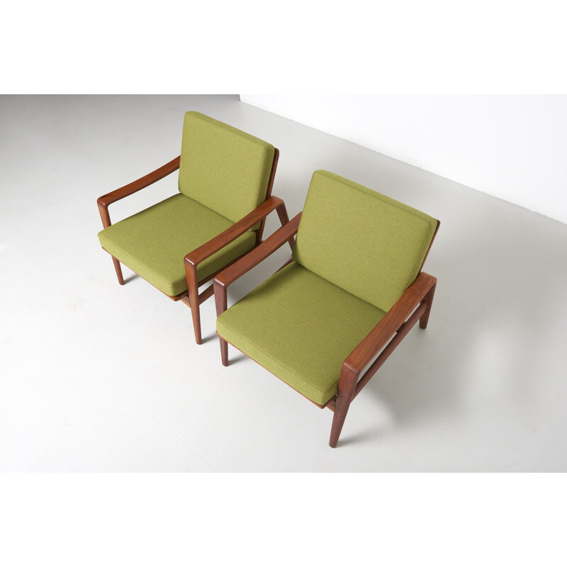 Set of 2 vintage green armchairs in teak by Arne Wahl Iversen for Komfort