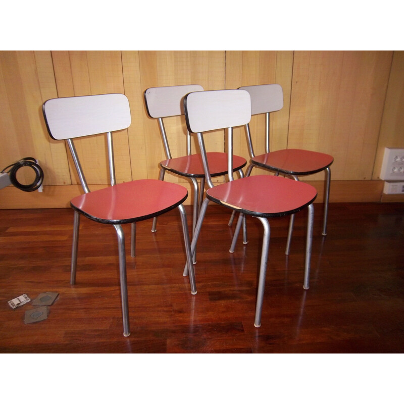 Vintage set of 4 bi-color formica chairs