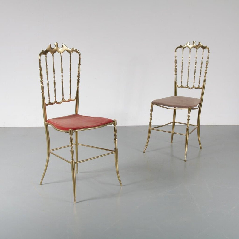 Vintage set of 2 Italian side chair in brass