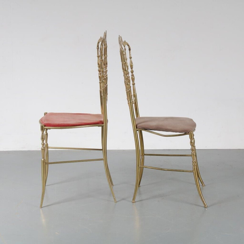 Vintage set of 2 Italian side chair in brass