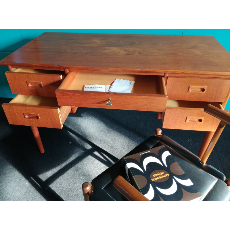 Vintage Scandinavian double-sided writing desk in teak