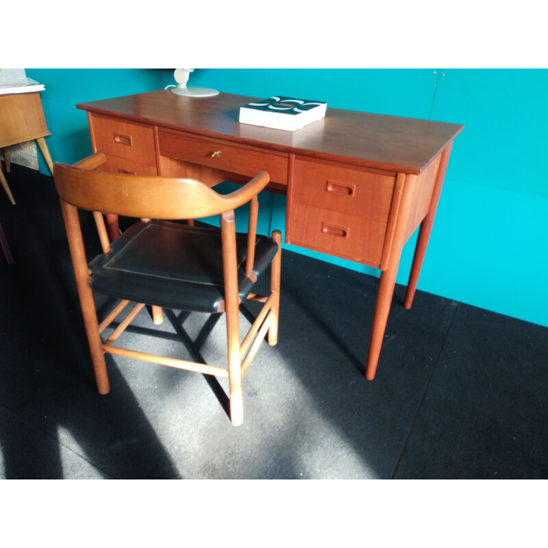 Vintage Scandinavian double-sided writing desk in teak