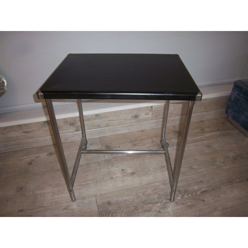 Vintage side table in steel with wheels