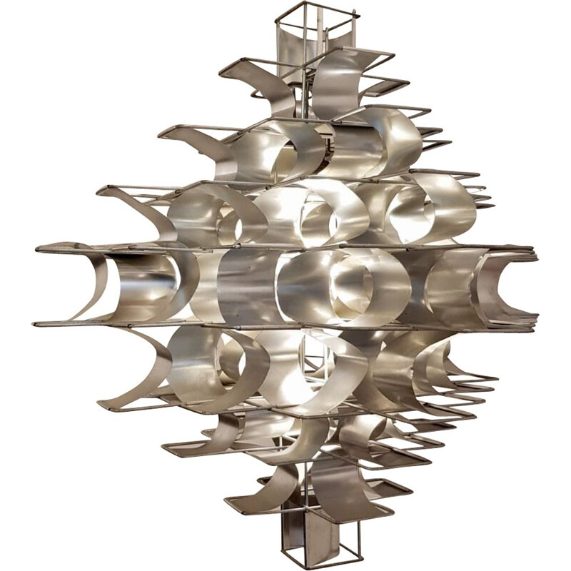 Vintage pendant light Cassiopee in brushed aluminum by Max Sauze