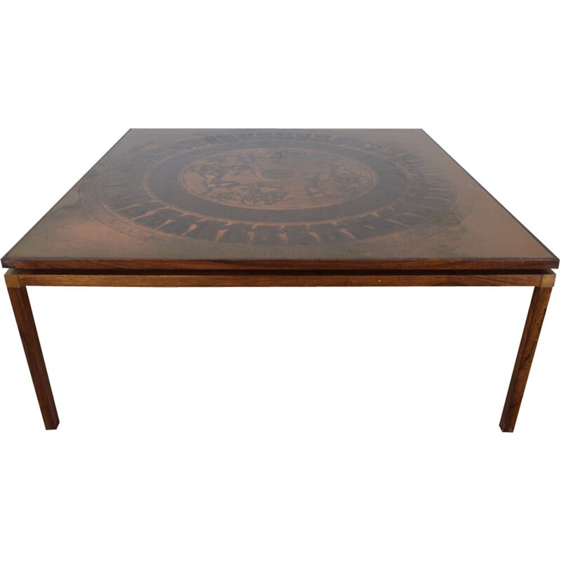 Table basse danoise vintage en cuivre et palissandre