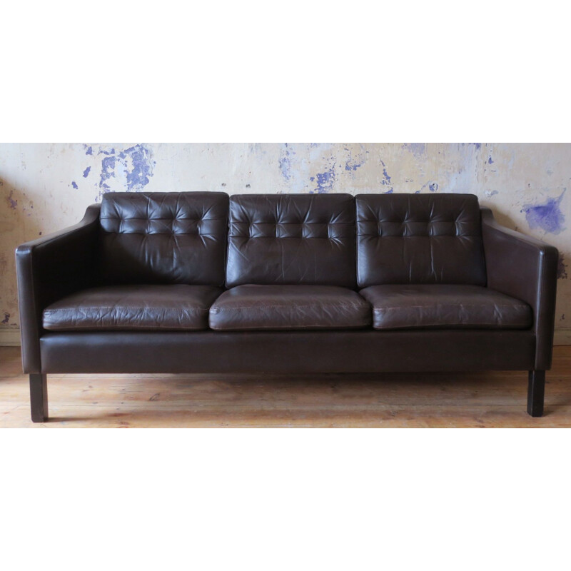 Vintage Danish 3-seater sofa in dark brown leather