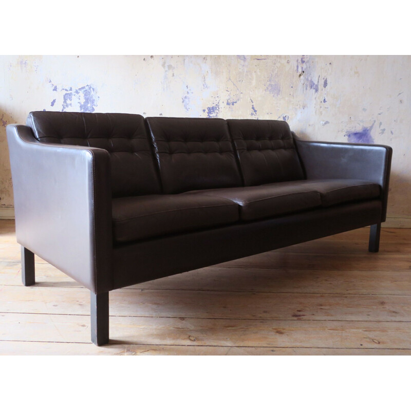 Vintage Danish 3-seater sofa in dark brown leather