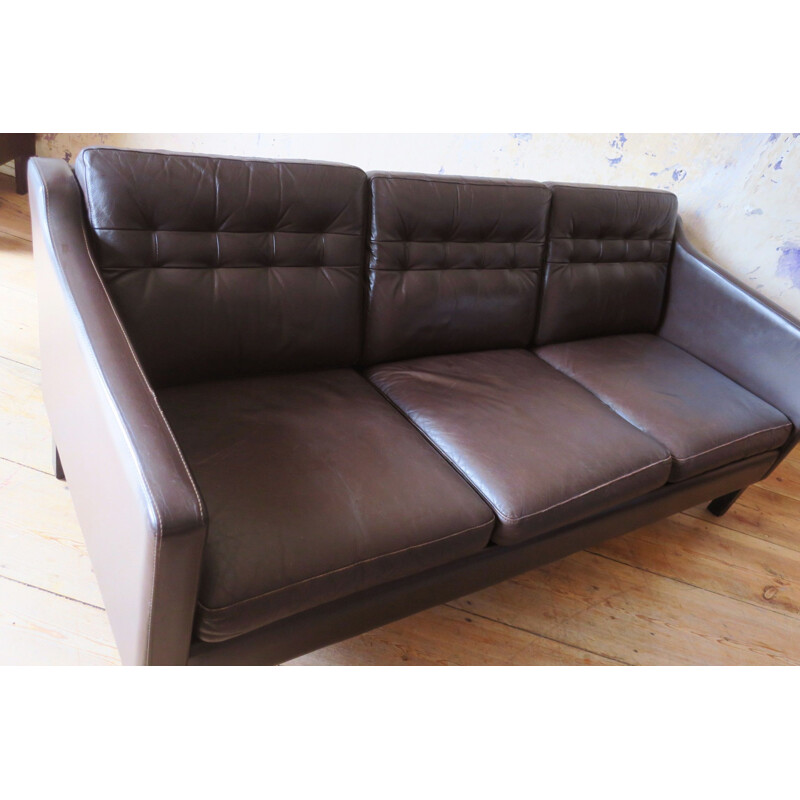 Vintage Danish 3-seater sofa in dark brown leather