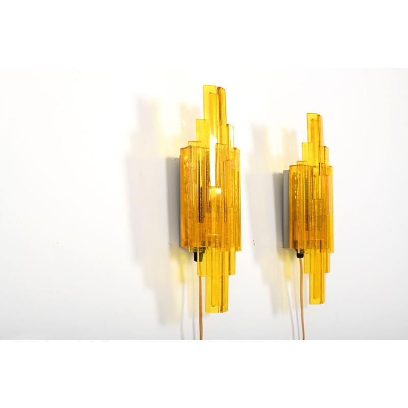 Set of 2 vintage yellow wall lamps by Claus Bolby for Holm Sørensen & Co