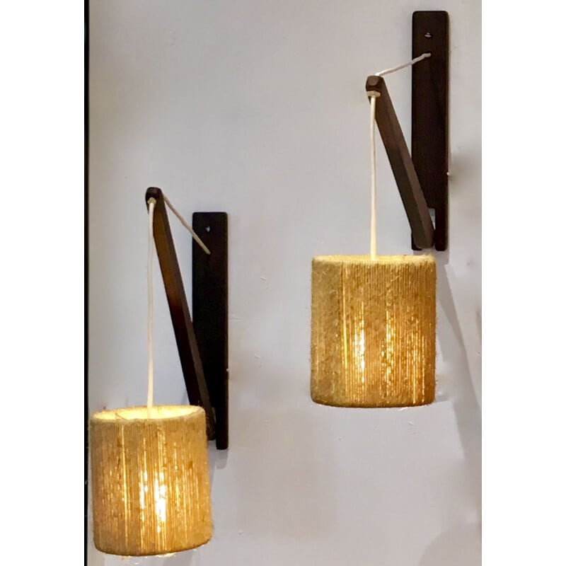 Set of 2 vintage Danish wall lamps in Rio rosewood