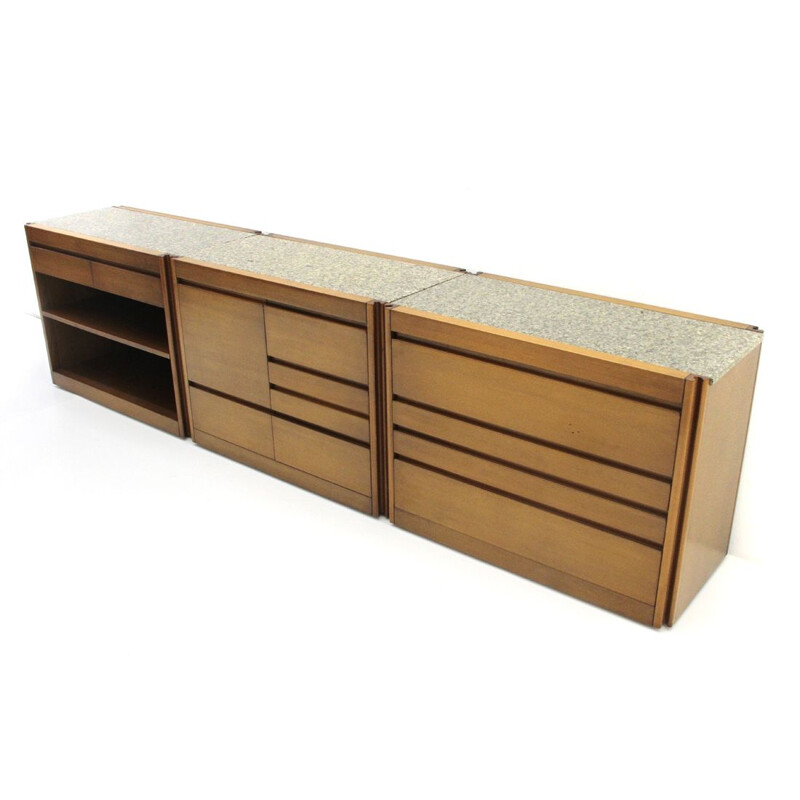 Vintage 4D sideboard in walnut and marble by Angelo Mangiarotti for Molteni