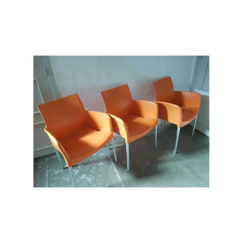 Vintage set of 3 orange chairs model Ice by Pedrali