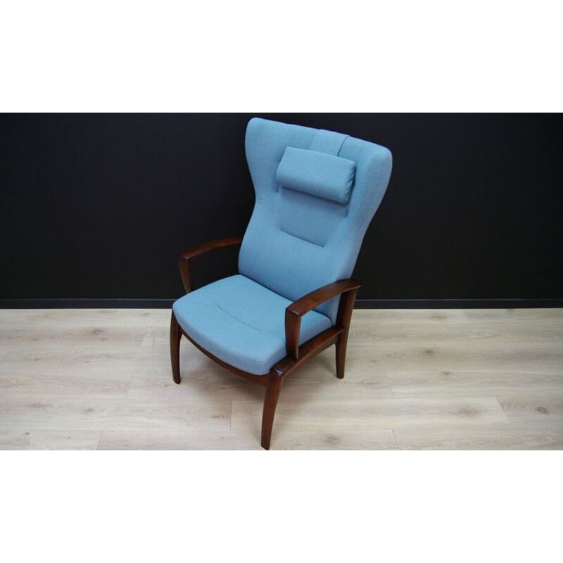 Vintage Danish blue armchair with footrest 