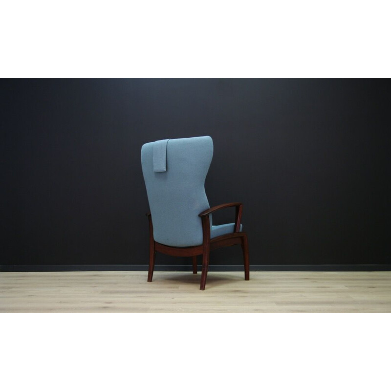 Vintage Danish blue armchair with footrest 
