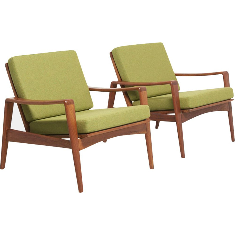 Set of 2 vintage green armchairs in teak by Arne Wahl Iversen for Komfort