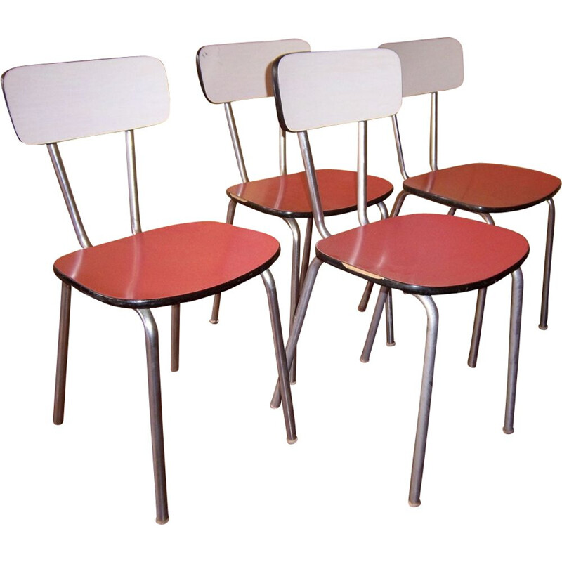 Vintage set of 4 bi-color formica chairs