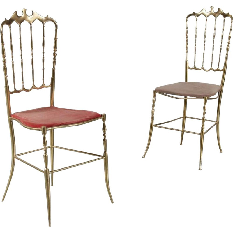 Vintage set of 2 Italian side chair in brass