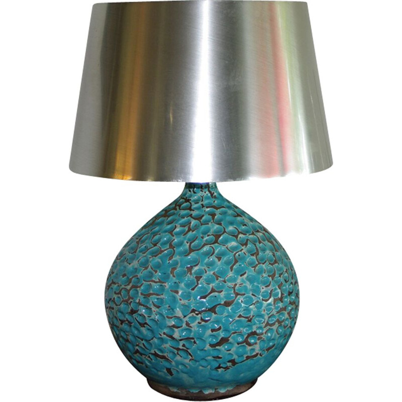 Vintage Tischlampe blau von René Hénon