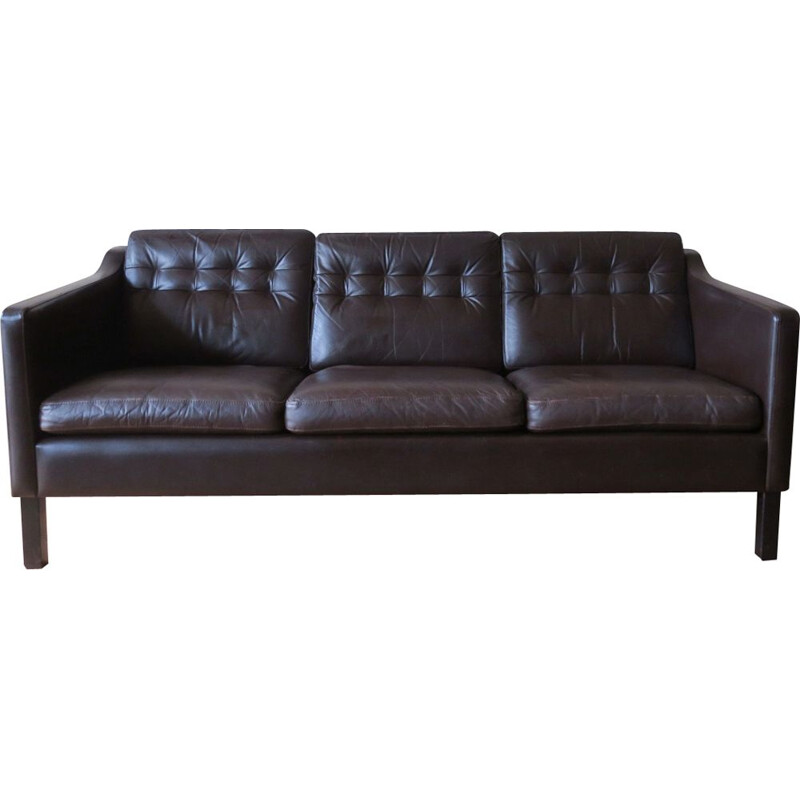 Vintage Danish 3-seater sofa in dark brown leather