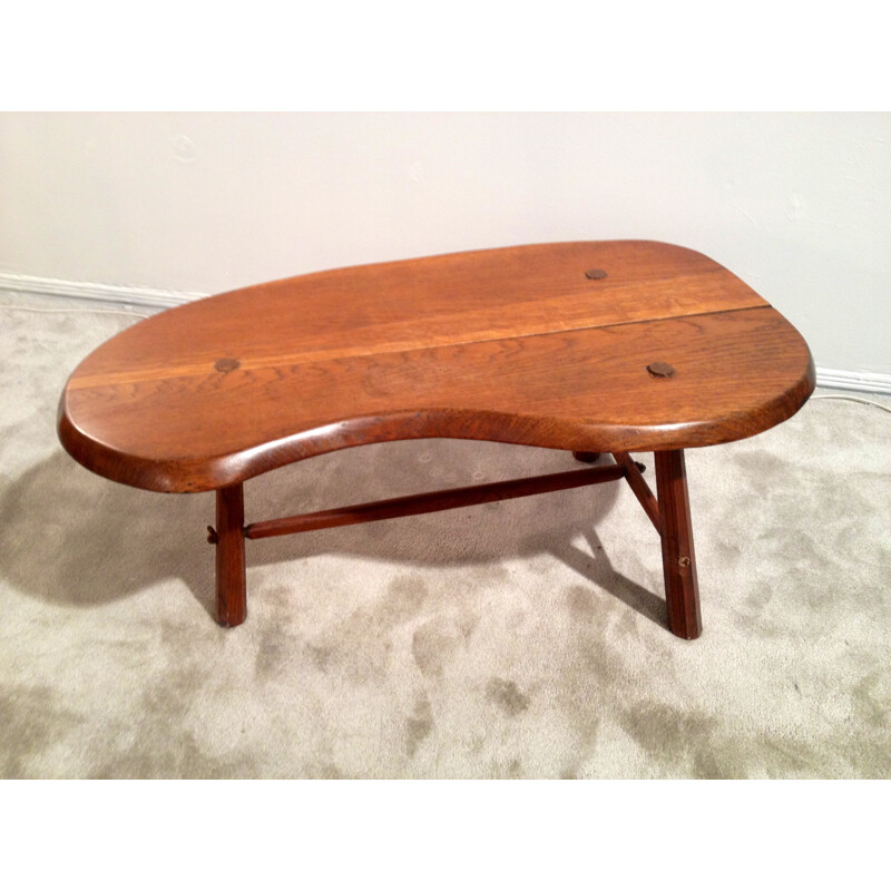 Coffee table with 3 legs in oakwood - 1960s