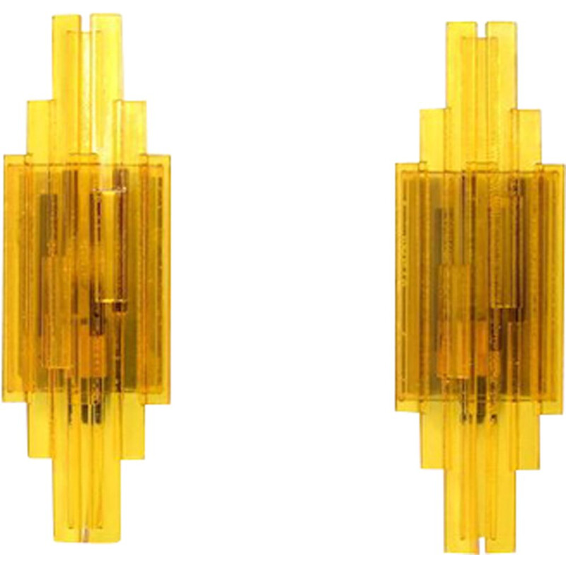Set of 2 vintage yellow wall lamps by Claus Bolby for Holm Sørensen & Co