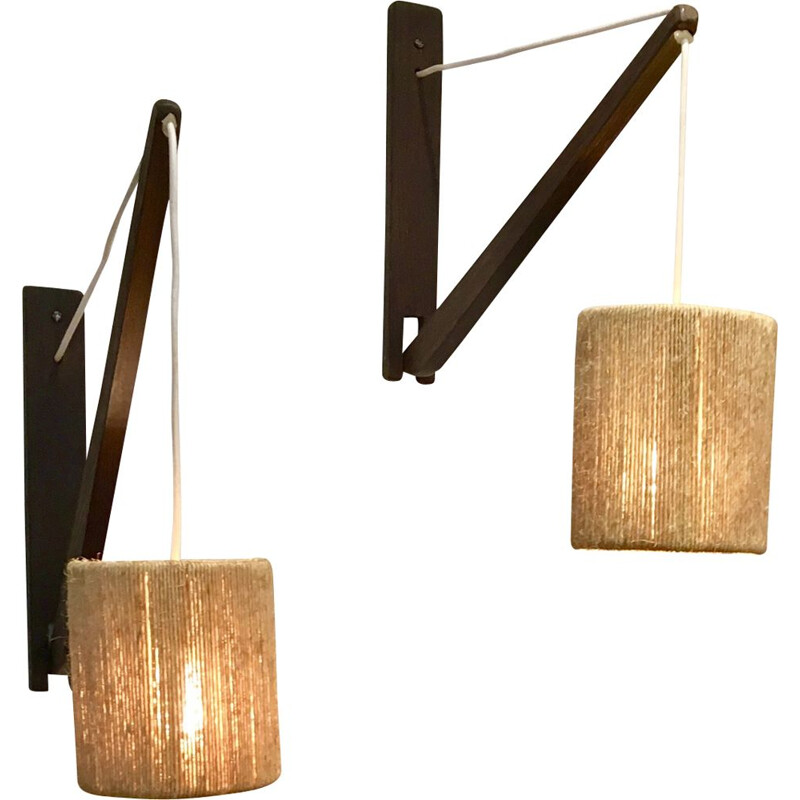 Set of 2 vintage Danish wall lamps in Rio rosewood
