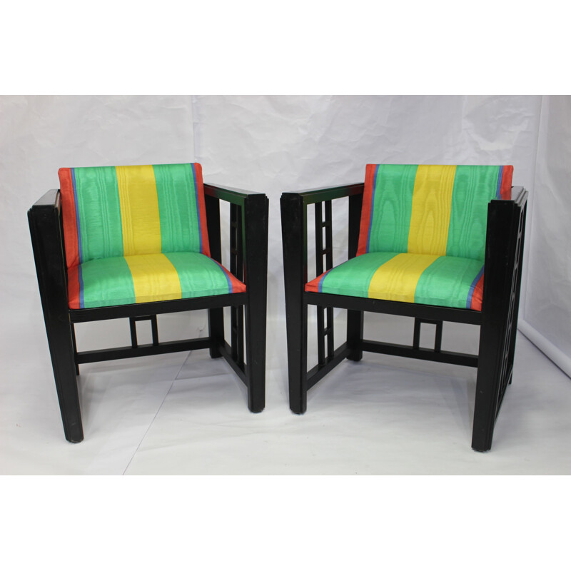 Vintage set of 2 multicolor armchairs 