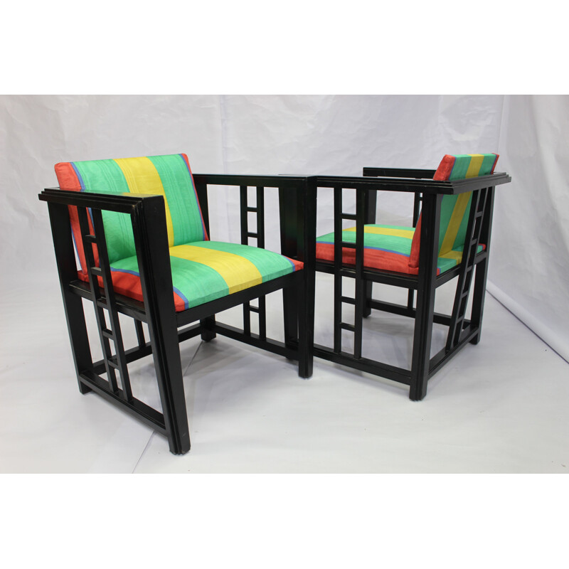 Suite de 2 fauteuils vintage multicolores