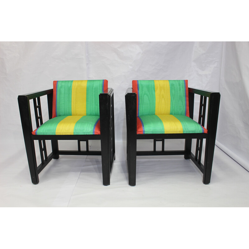 Vintage set of 2 multicolor armchairs 