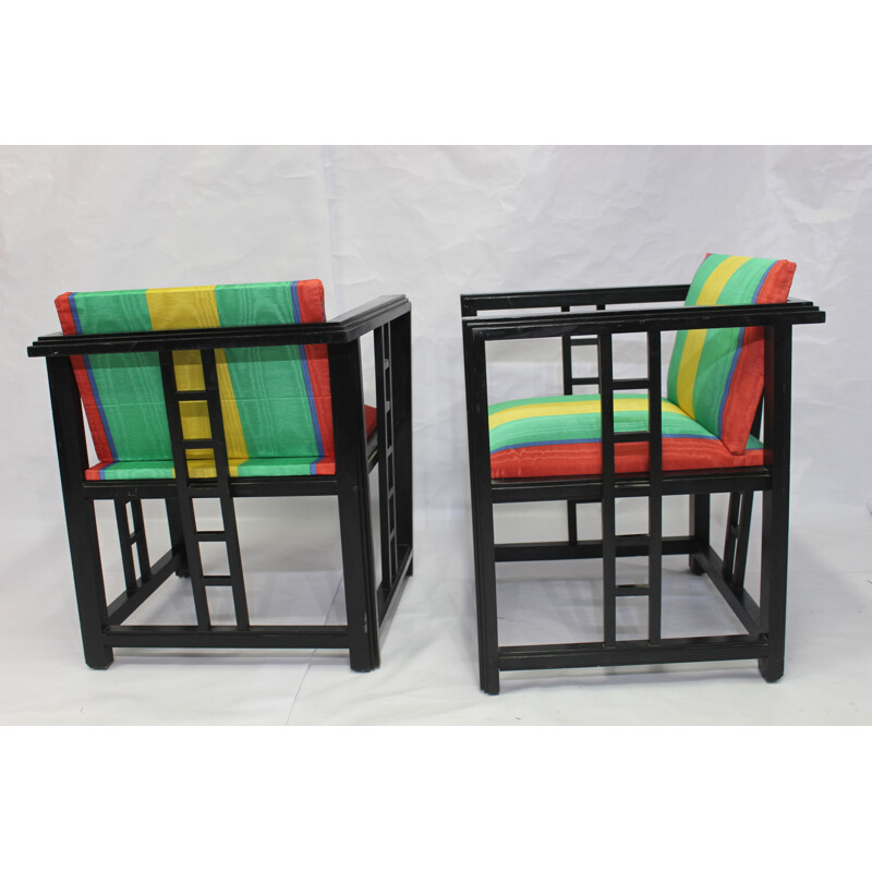 Vintage set of 2 multicolor armchairs 