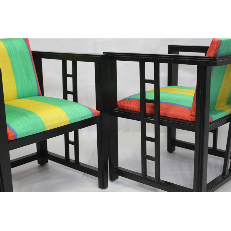 Suite de 2 fauteuils vintage multicolores