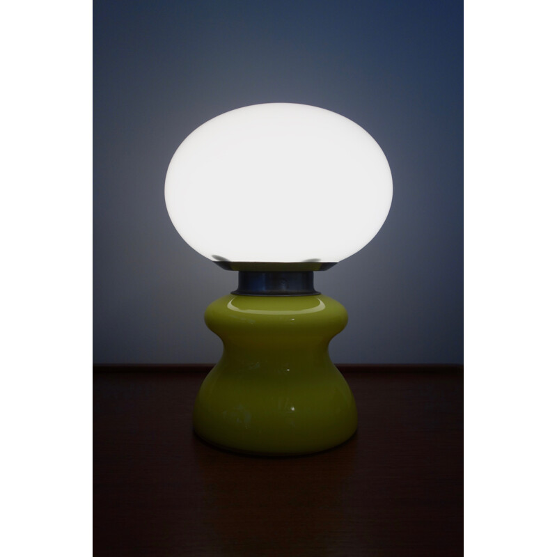 Lampe vintage en verre Murano jaune & blanc