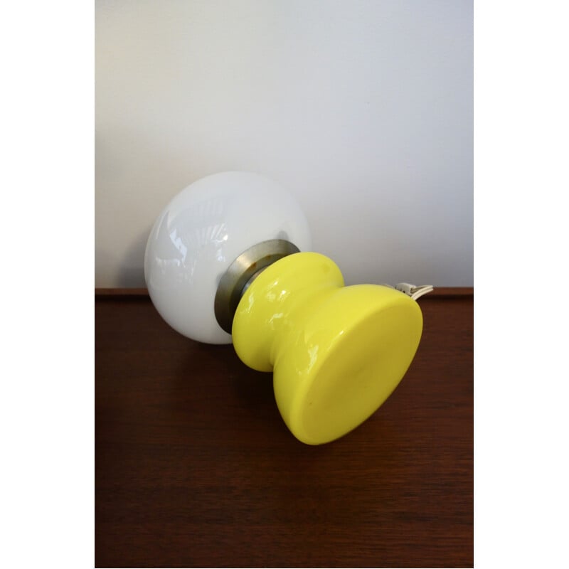 Lampe vintage en verre Murano jaune & blanc