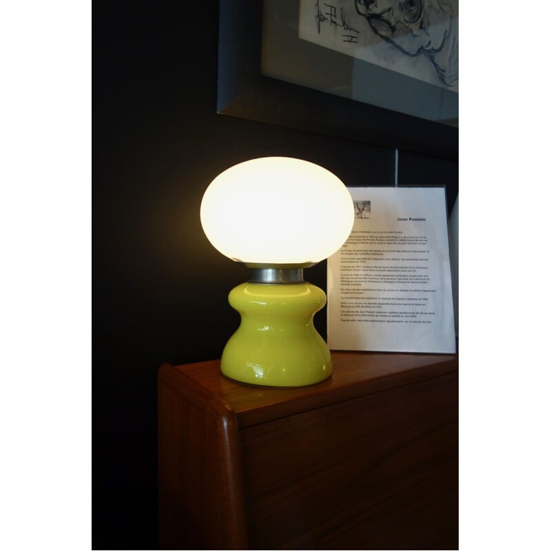 Lampe vintage en verre Murano jaune & blanc