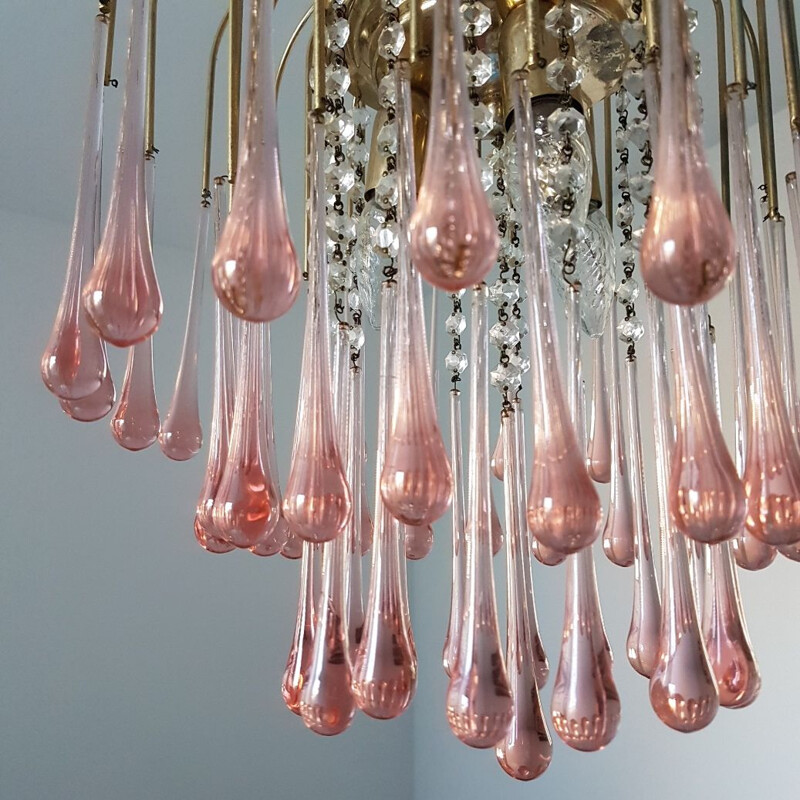 Lustre vintage avec des larmes de verre de Murano par Paolo Venini