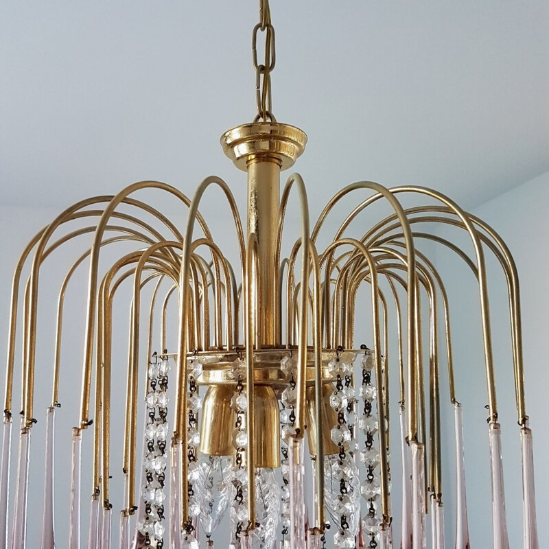 Vintage chandelier with Murano glass teardrops by Paolo Venini