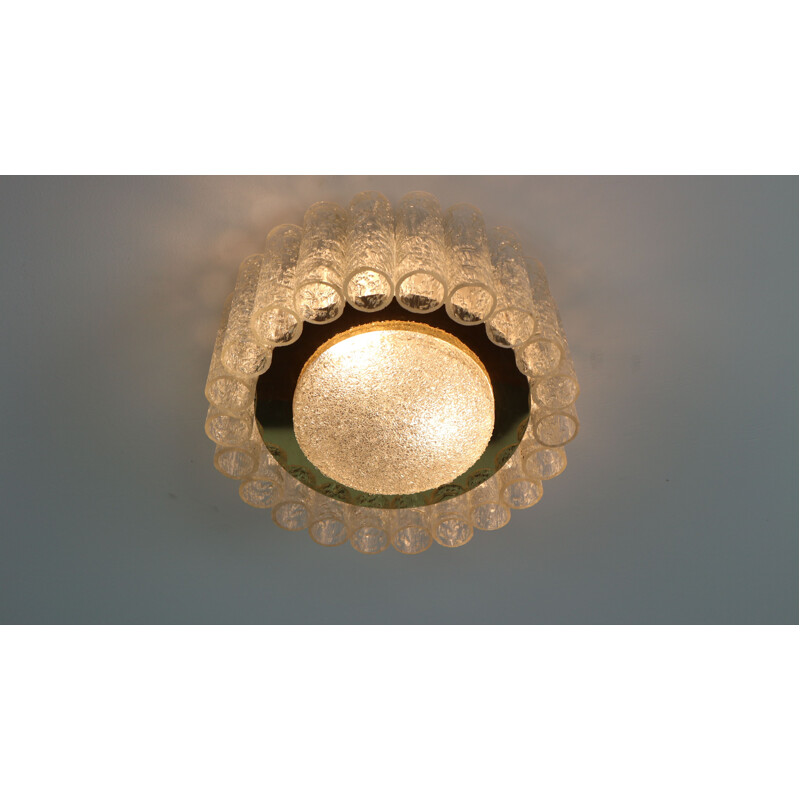 Vintage German ceiling light in Murano glass and brass by Doria